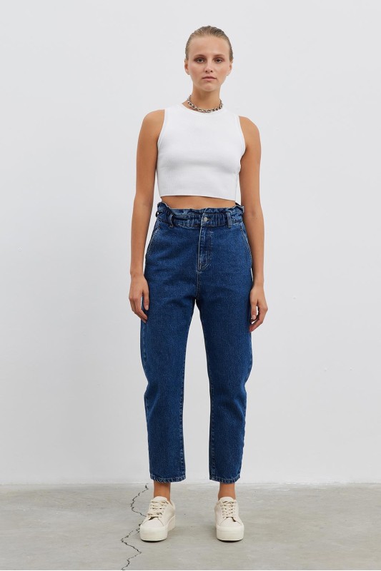 Relax Paperbag Jean Koyu Mavi