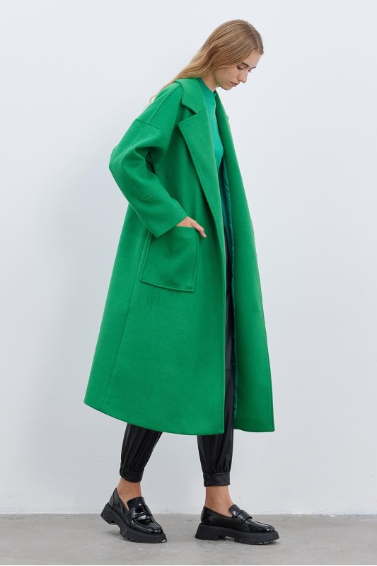 Terıa Dikiş Detaylı Kaşe Kaban Yeşil