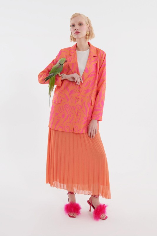 Desenli Düğmeli Ceket Turuncu