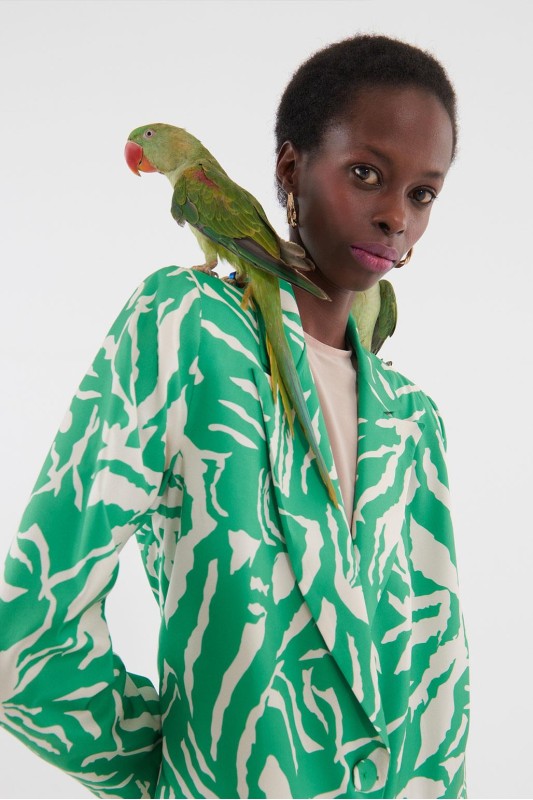 Desenli Düğmeli Ceket Yeşil