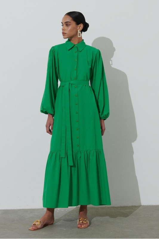 Alesa Uzun Gömlek Elbise Yeşil