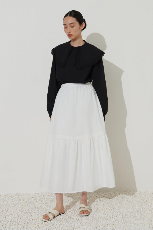 Fisto İşleme Detaylı Etek Ekru