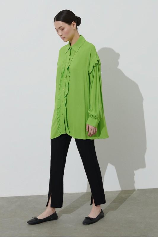 Gold Düğmeli Pamuk Gömlek Yeşil