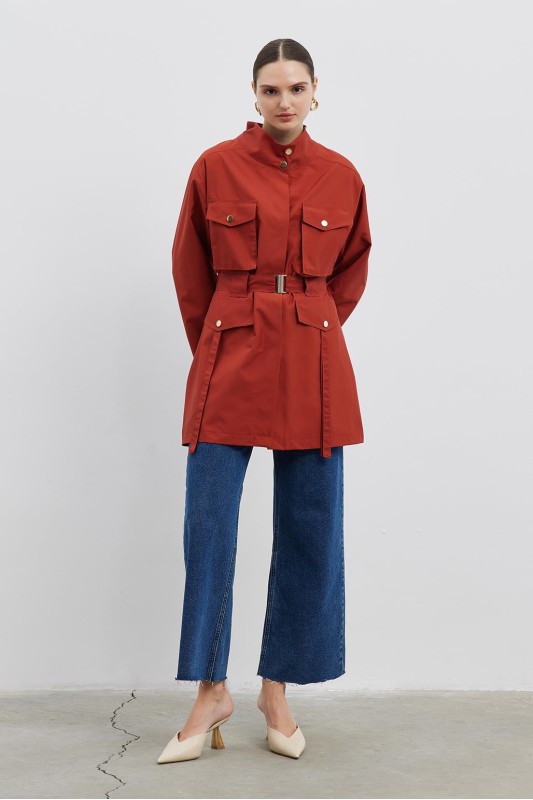 Volen Çıtçıtlı Trençkot Kiremit