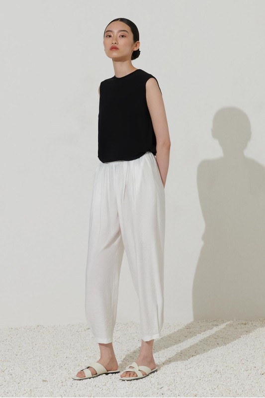 Yumuşak Keten Slouchy Pantolon Ekru