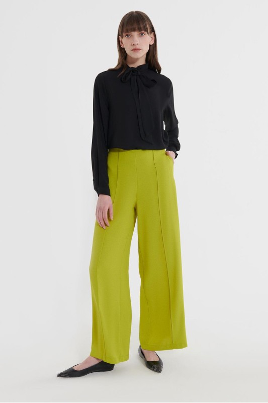 Bol Kesim Ütü İzli Pantolon Olive