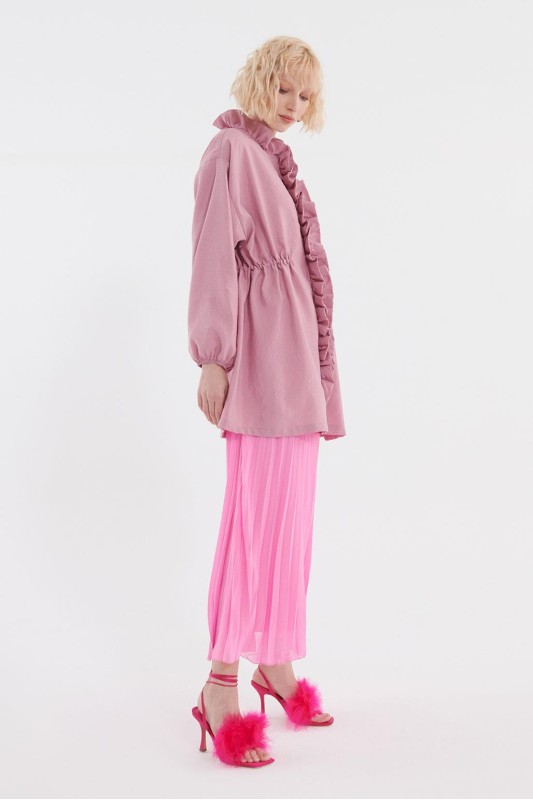 Balon Kol Fırfırlı Kap Gül Kurusu