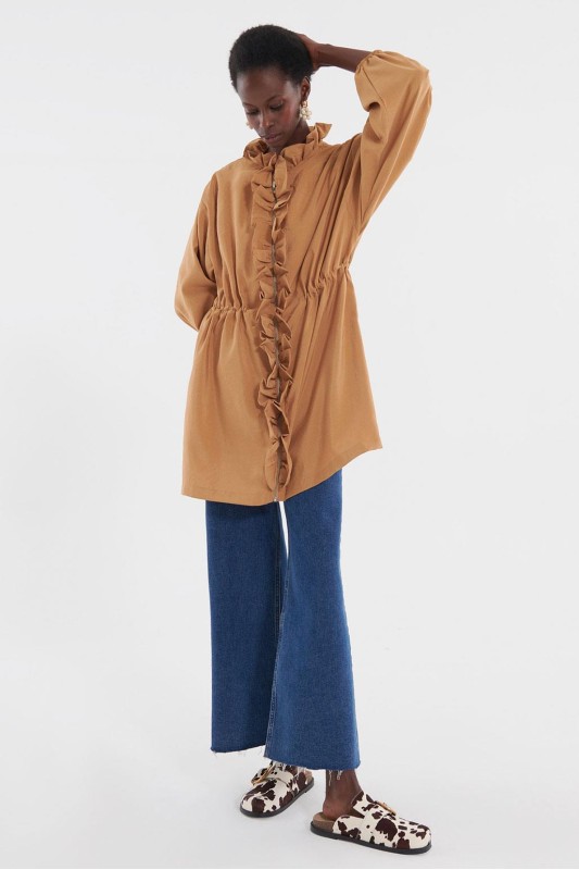 Balon Kol Fırfırlı Kap Camel