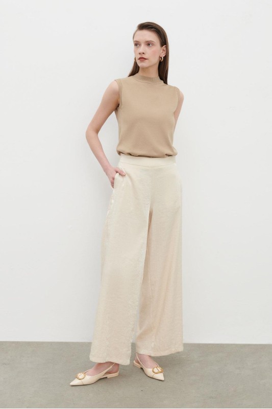 Parlak Geçişli Pantolon Ekru