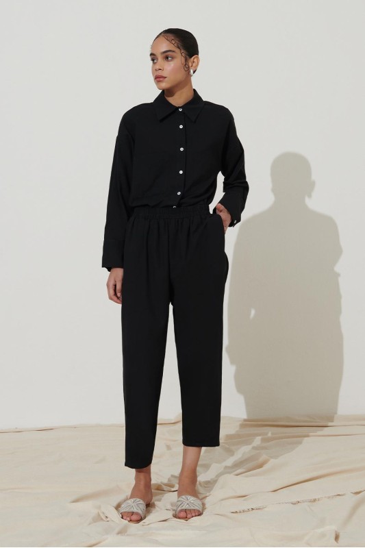 Beli Lastikli Pensli Pantolon Siyah