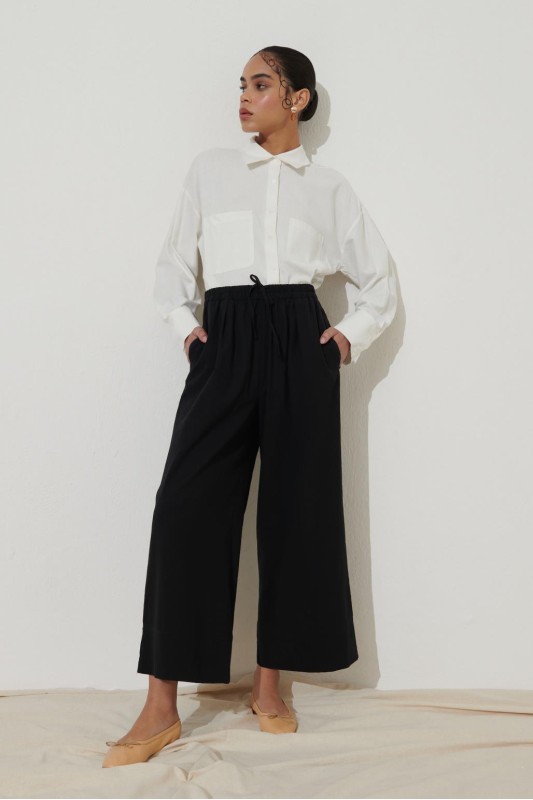 Keten Palazzo Pantolon Siyah