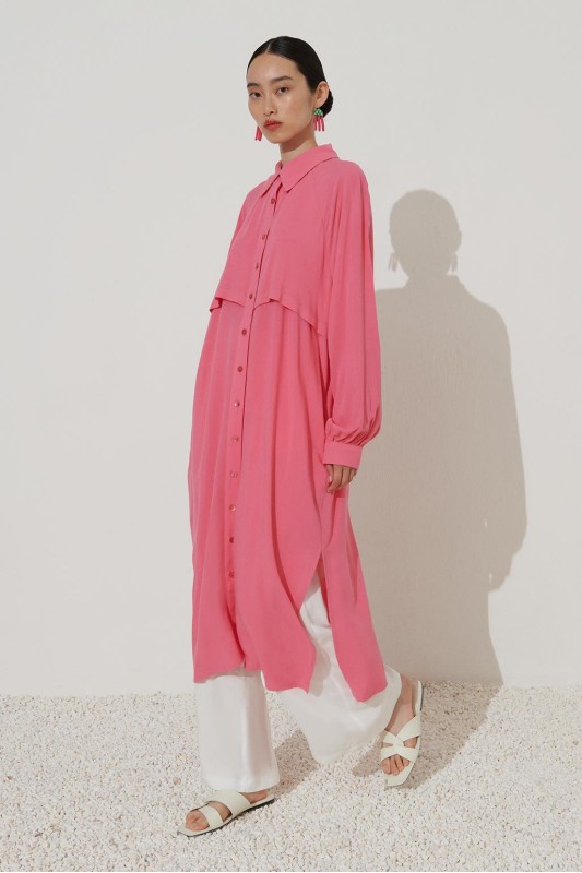 Allerli Uzun Gömlek Kap Pembe