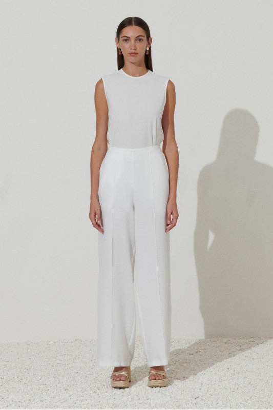 Pamuk Keten Çima Dikişli Pantolon Ekru