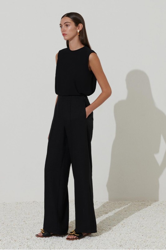 Pamuk Keten Çima Dikişli Pantolon Siyah