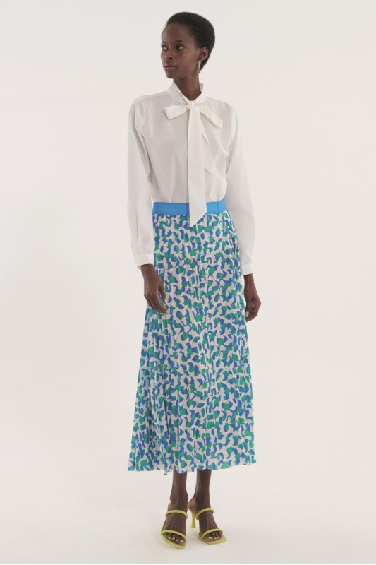 Anımal Desenli Pilise Etek Saks