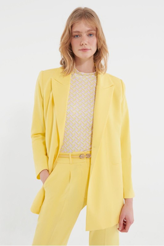 Ceket Gold Kemer Detaylı Pantolon Takım Limon
