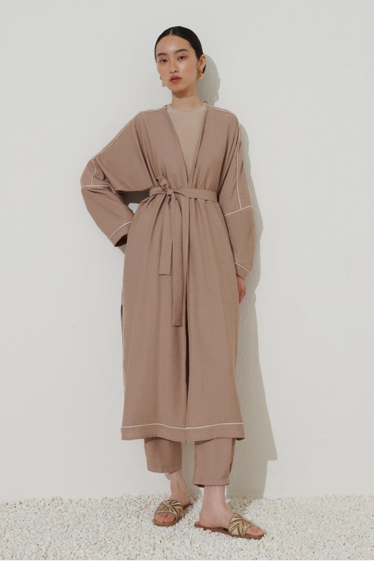 Renkli Biyeli Keten Abaya Vizon