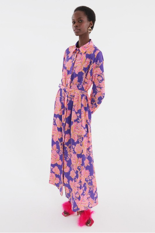 Gizli Patlı Parçalı Elbise Mor