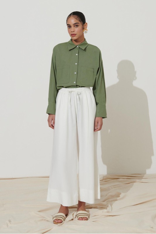 Keten Palazzo Pantolon Ekru