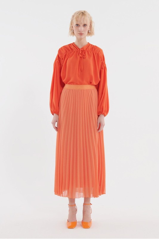 Piliseli Grogrenli Etek Turuncu