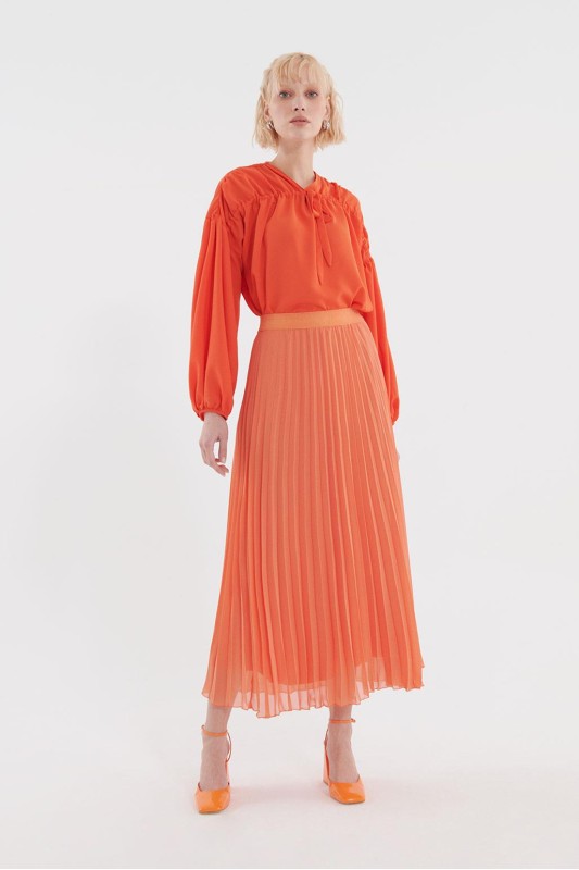 Piliseli Grogrenli Etek Turuncu