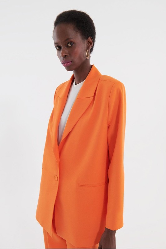 Ceket Gold Kemer Detaylı Pantolon Takım Orange