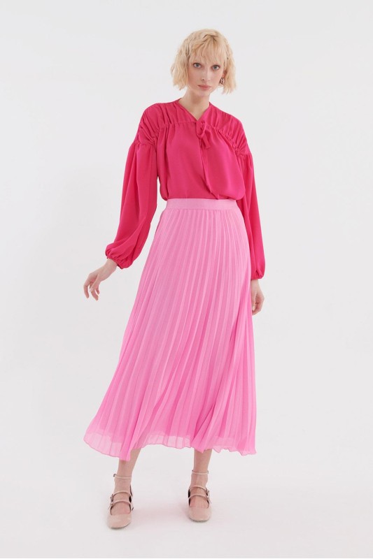 Piliseli Grogrenli Etek Pembe