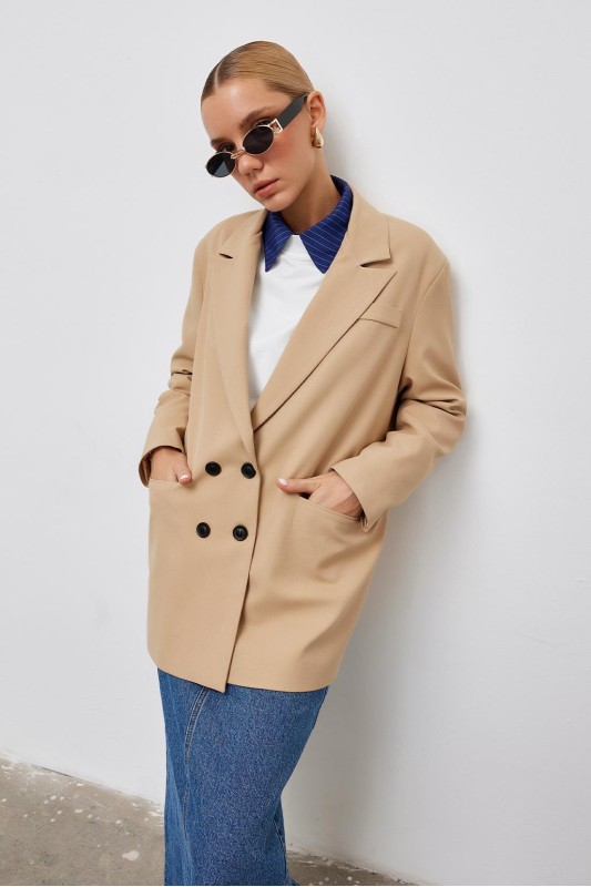 Kruvaze Oversıze Ceket Camel Kruvaze Oversıze Ceket Camel