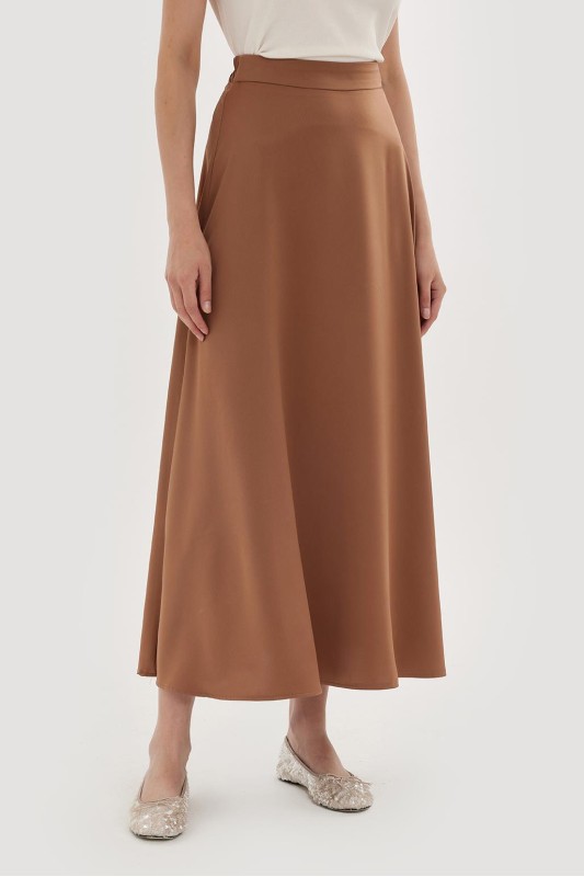 Dena Saten Kloş Etek Kahve