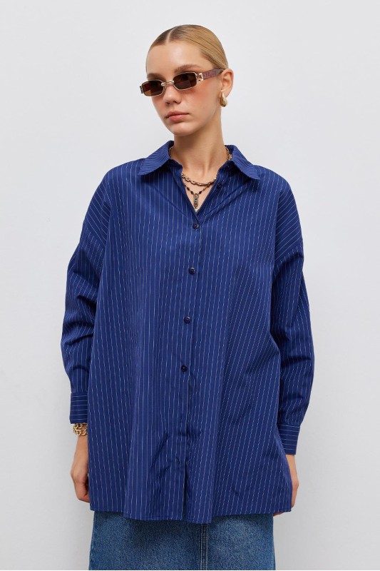 Mira Çizgili Basic Gömlek Lacivert Mira Çizgili Basic Gömlek Lacivert