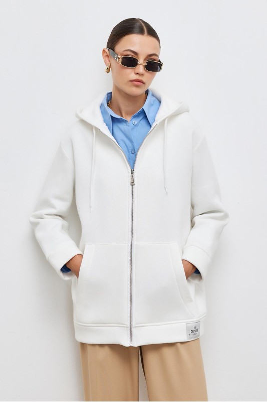 Kapüşonlu Kalın Hırka Ekru