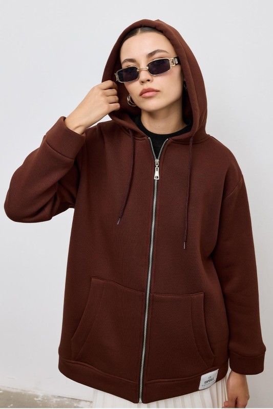 Kapüşonlu Kalın Hırka Kahve