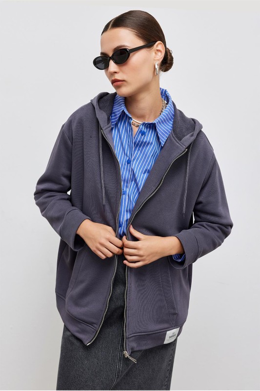 Kapüşonlu Kalın Hırka Füme