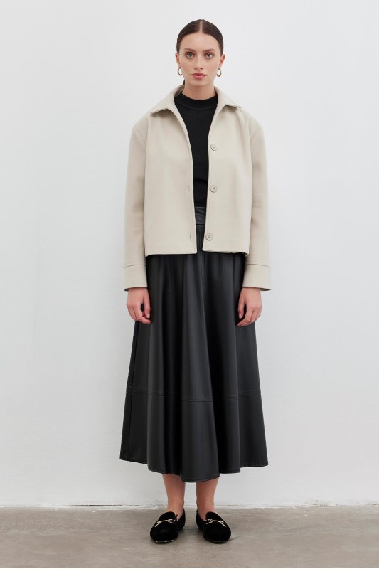 Deri Kloş Etek Siyah