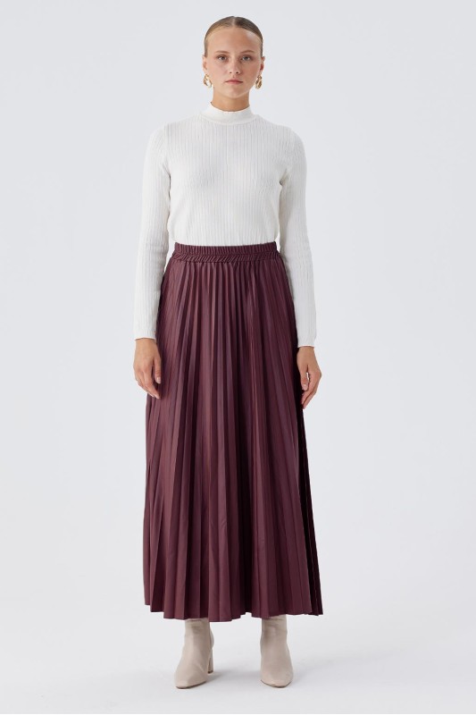 Deri Pilisole Etek Bordo