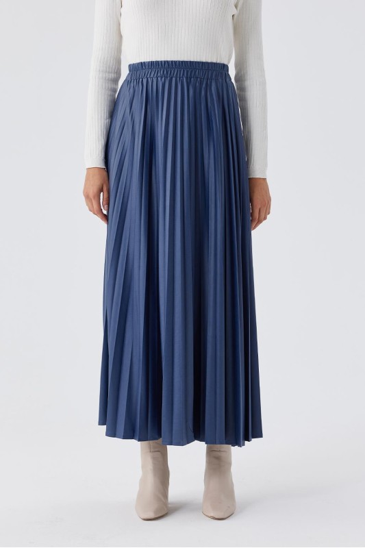 Deri Pilisole Etek Lacivert