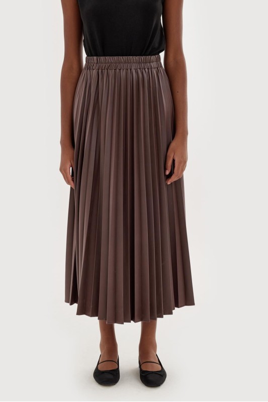 Deri Pilisole Etek Acı Kahve