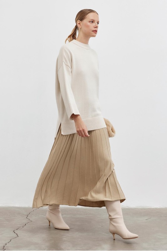 Triko Pilise Etek Vizon