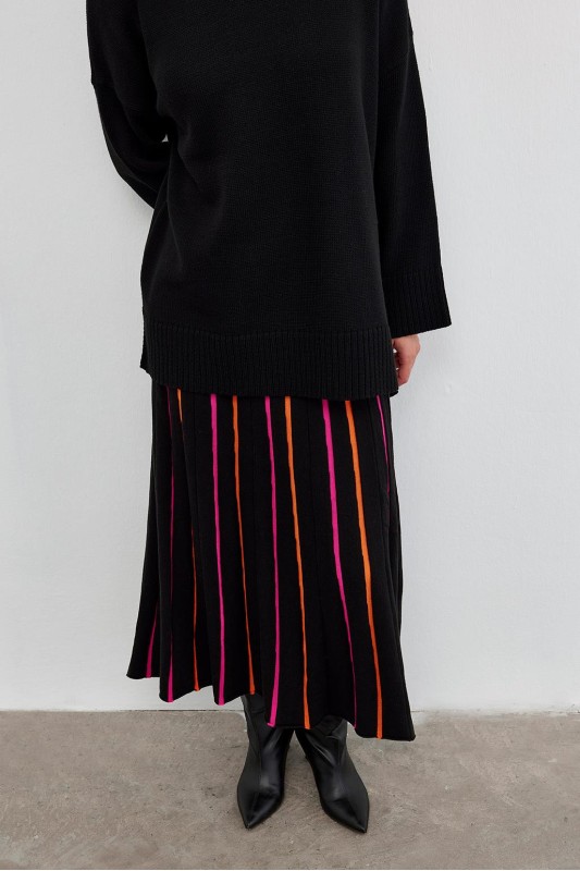 Akordion Form Renkli Triko Etek Fuşya