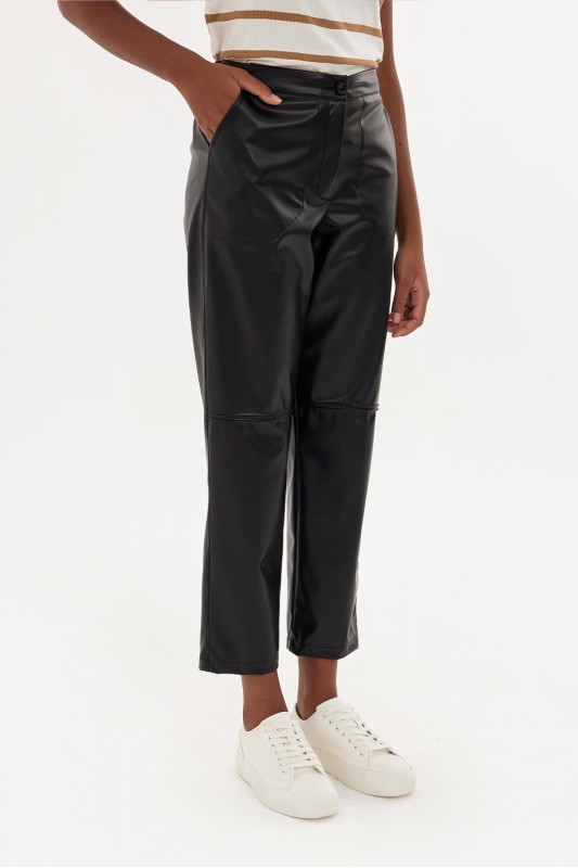 Deri Nervürlü Pantolon Siyah