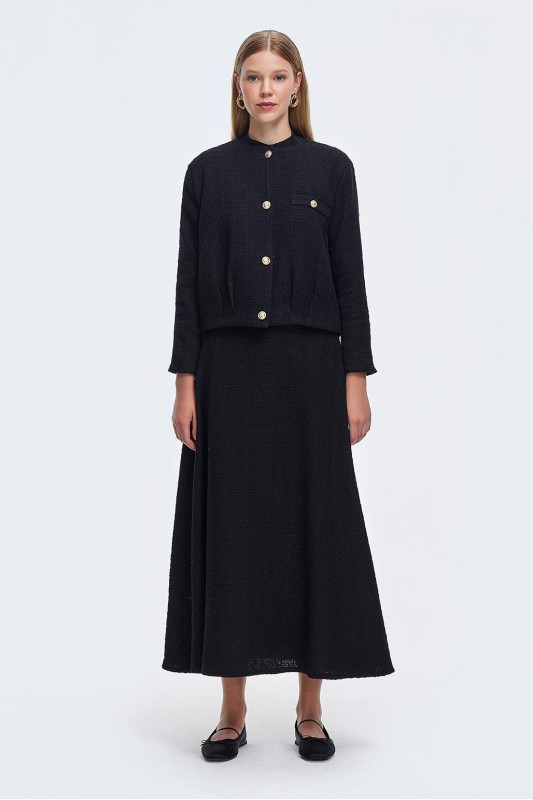 Tüvit Ceket Etek Takım Siyah