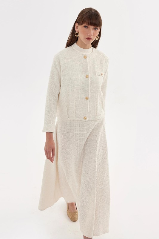 Tüvit Ceket Etek Takım Ekru