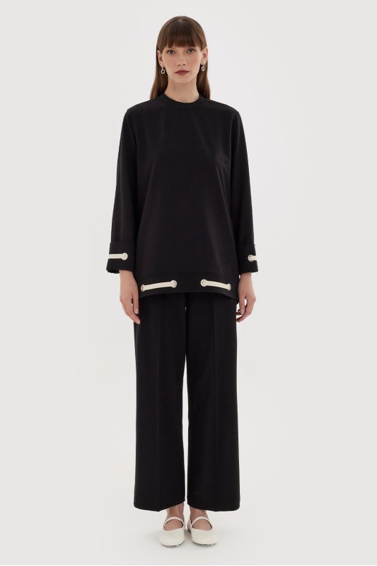 Bağcık Detaylı Tunik Pantolon Takım Siyah