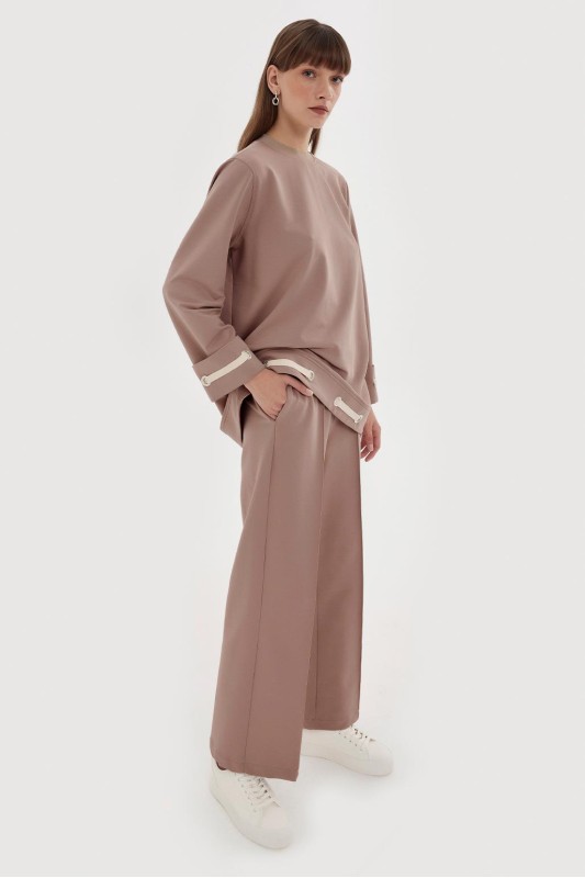 Bağcık Detaylı Tunik Pantolon Takım Taş