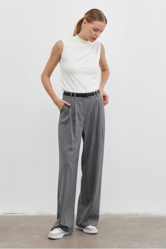 Çizgili Palazzo Pantolon Gri