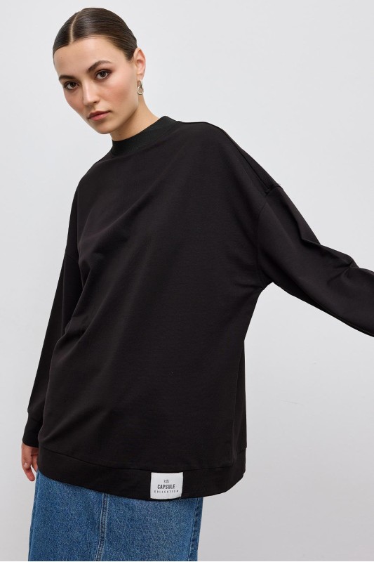 Basic Örme Sweatshirt Siyah