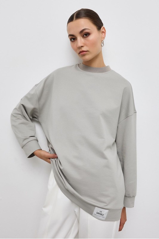 Basic Örme Sweatshirt Gri