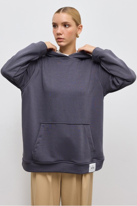 Cepli Şardonlu Hoodie Sweatshirt Füme