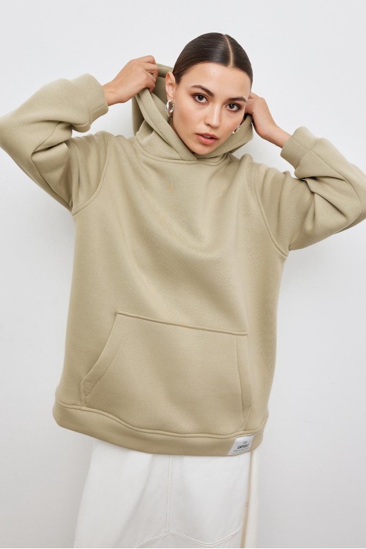 Cepli Şardonlu Hoodie Sweatshirt Soft Yeşil