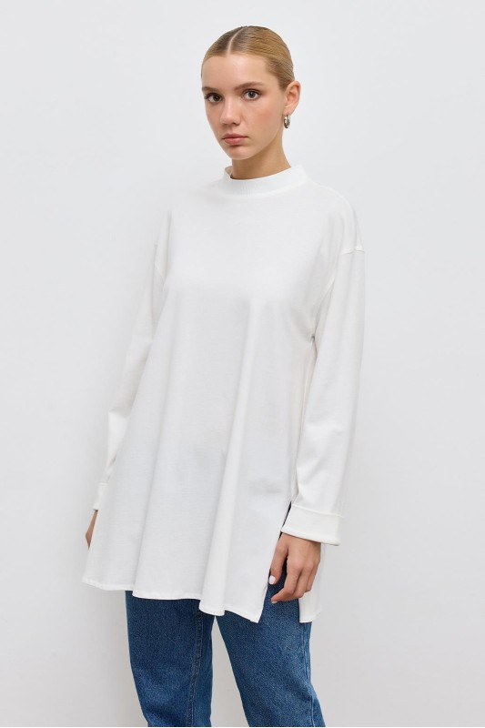 Basic Yırtmaçlı Tunik Ekru